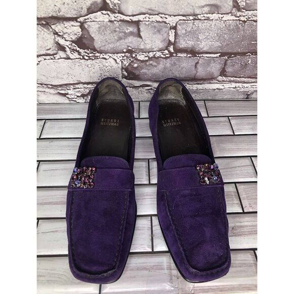 Stuart Weitzman Purple Suede Leather Rhinestone Pump Shoes Women Sz 8M US/38.5EU - Picture 2 of 16